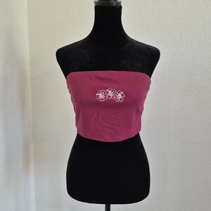Raspberry Rose Strapless Floral Embroidered Tube Top